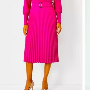 Ann Taylor fuchsia, belted midi pleated skirt